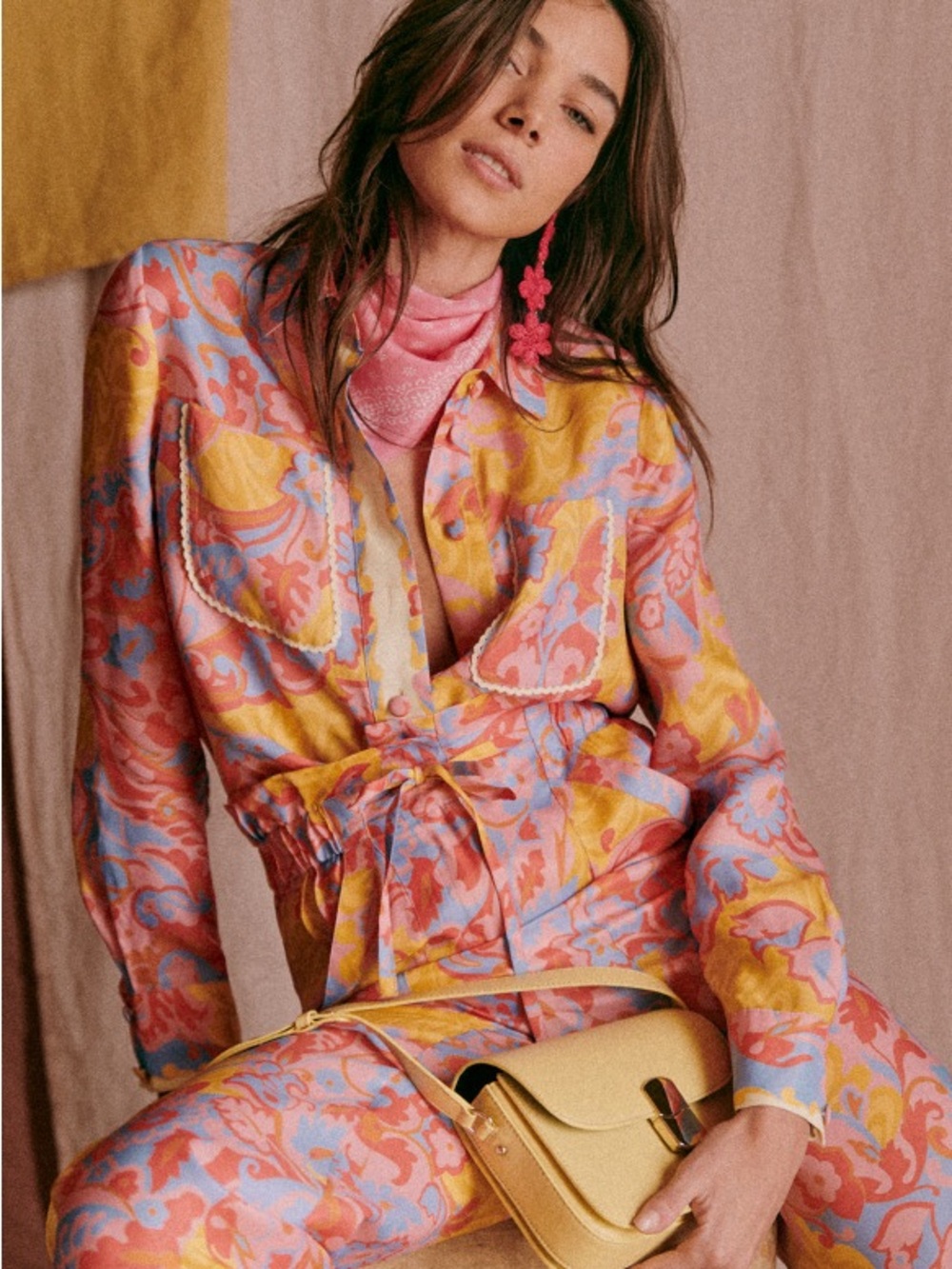 Sezane Wonderland Matching Set Daniel Shirt Jacques Trousers Floral Size 34